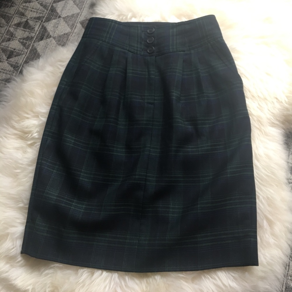 Jcrew green plaid pencil skirt 65% wool